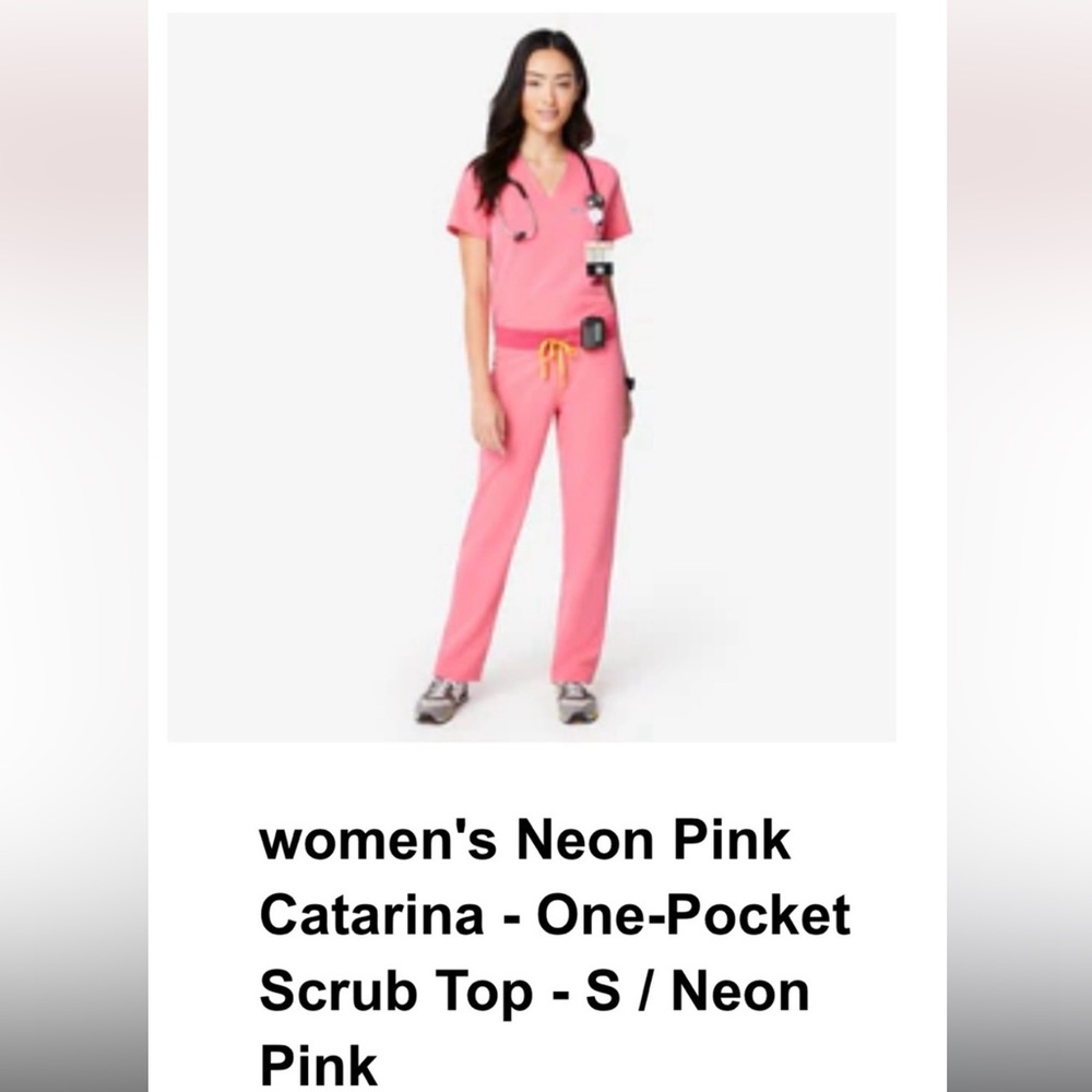 Figs Catalina scrub top in neon pink. Small.